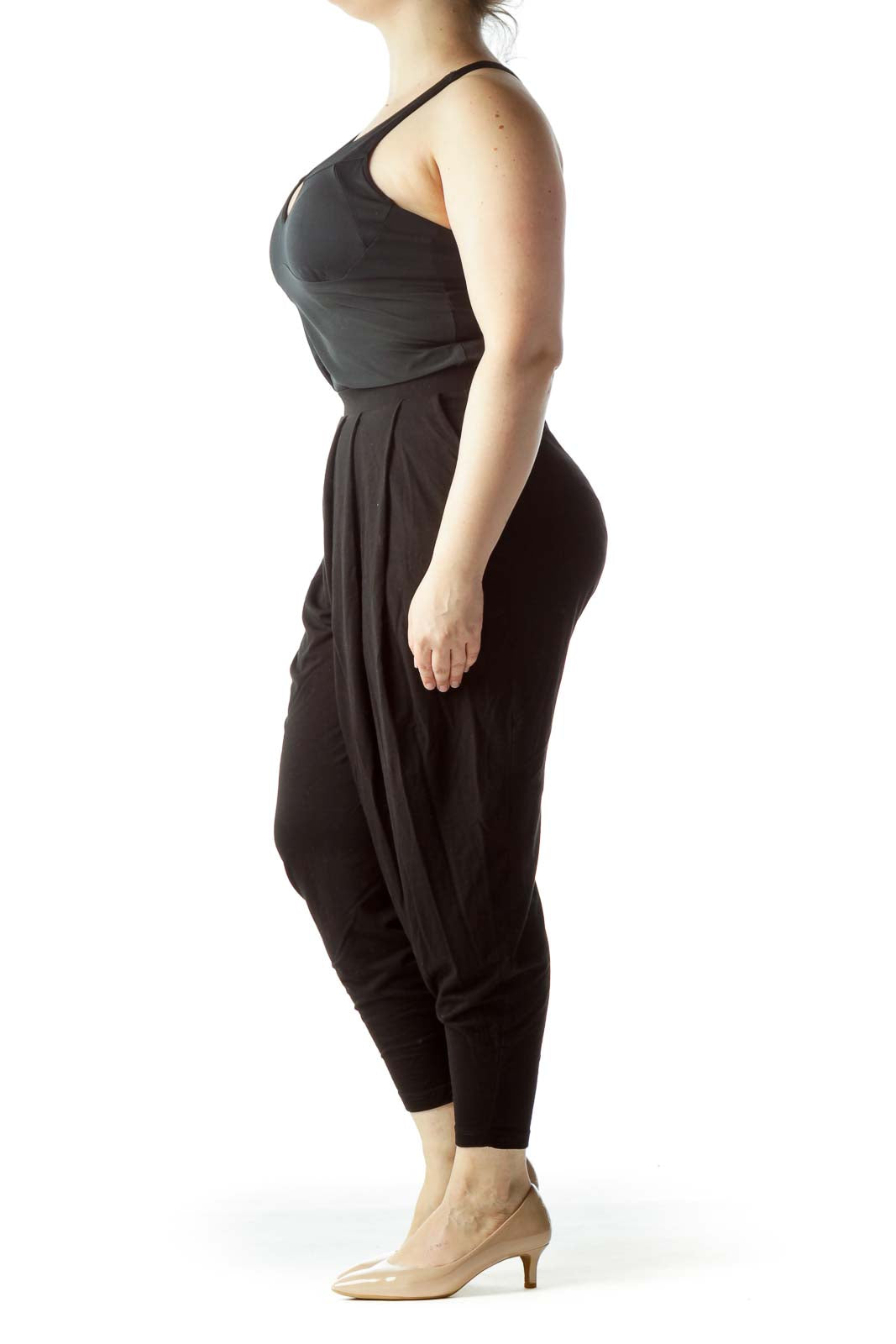 Black Elastic Band Stretch Cropped Pants