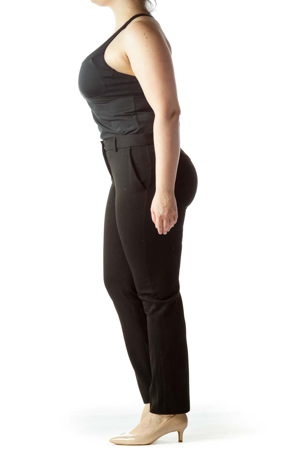 Black Pocketed Straight Leg Slacks