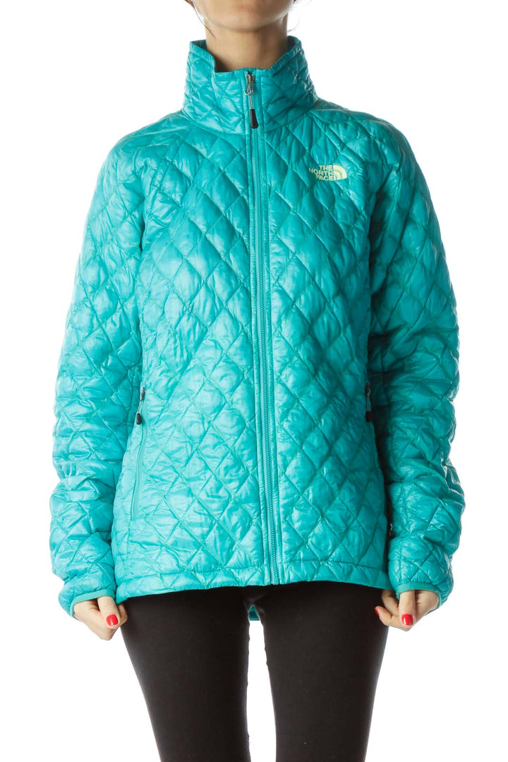 Blue Quilted Zippered Padded Long Sleeve Jacket