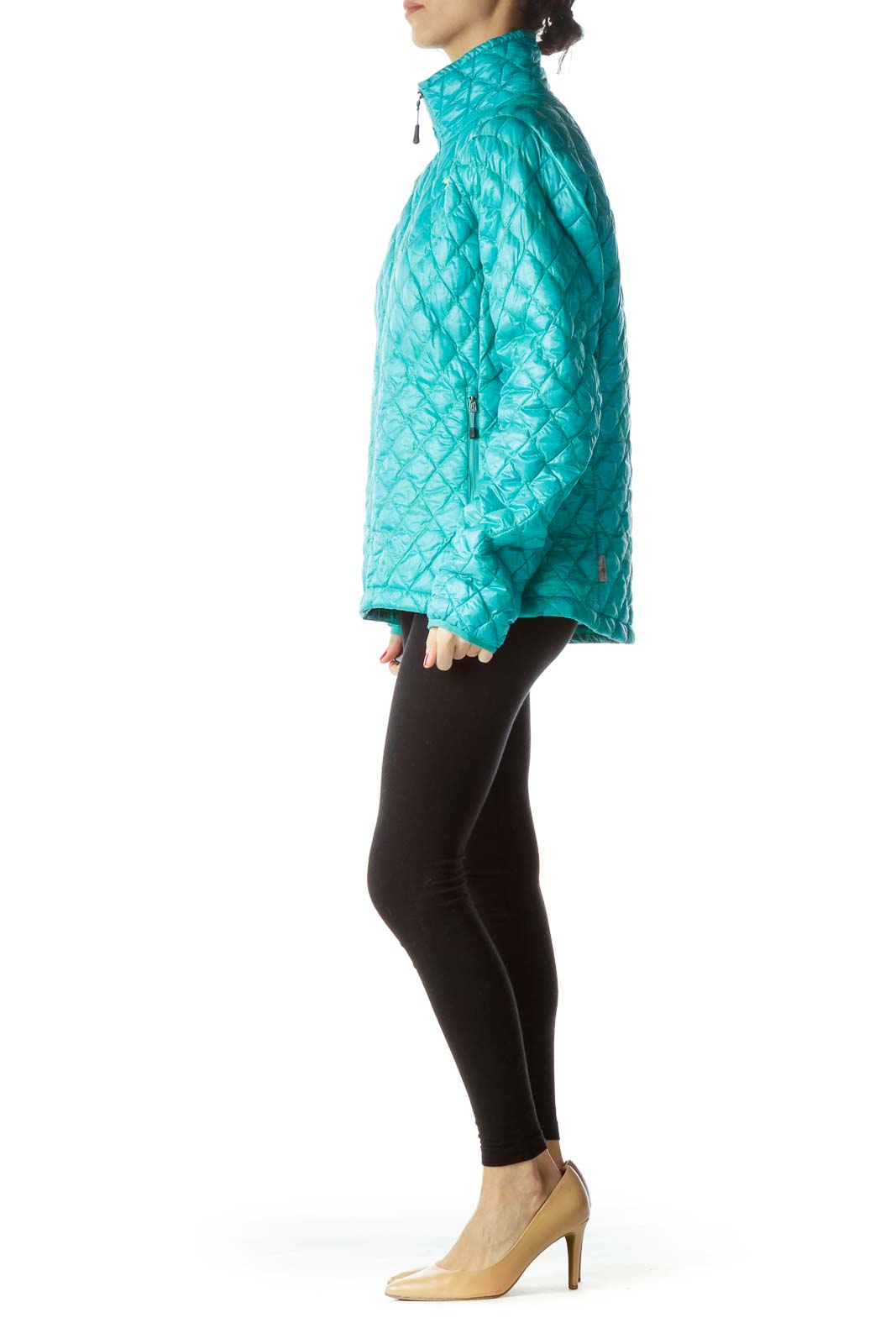 Blue Quilted Zippered Padded Long Sleeve Jacket