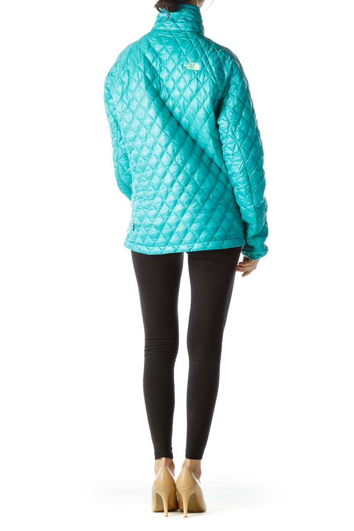 Blue Quilted Zippered Padded Long Sleeve Jacket