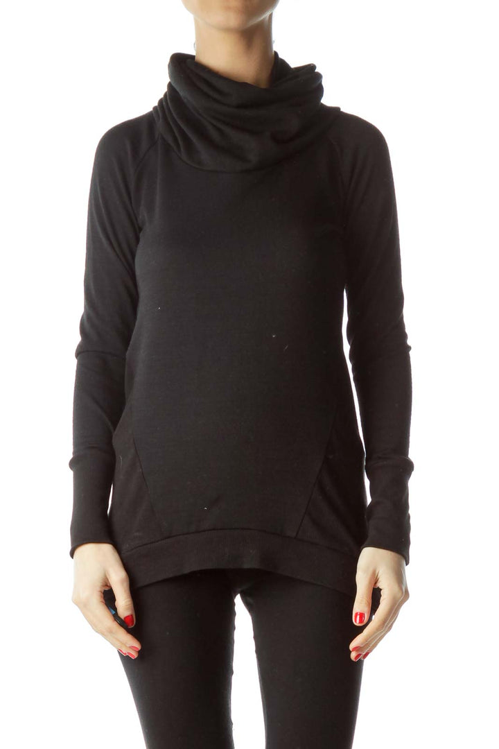 Front view of black cowl neck athletic top by 90 Degree