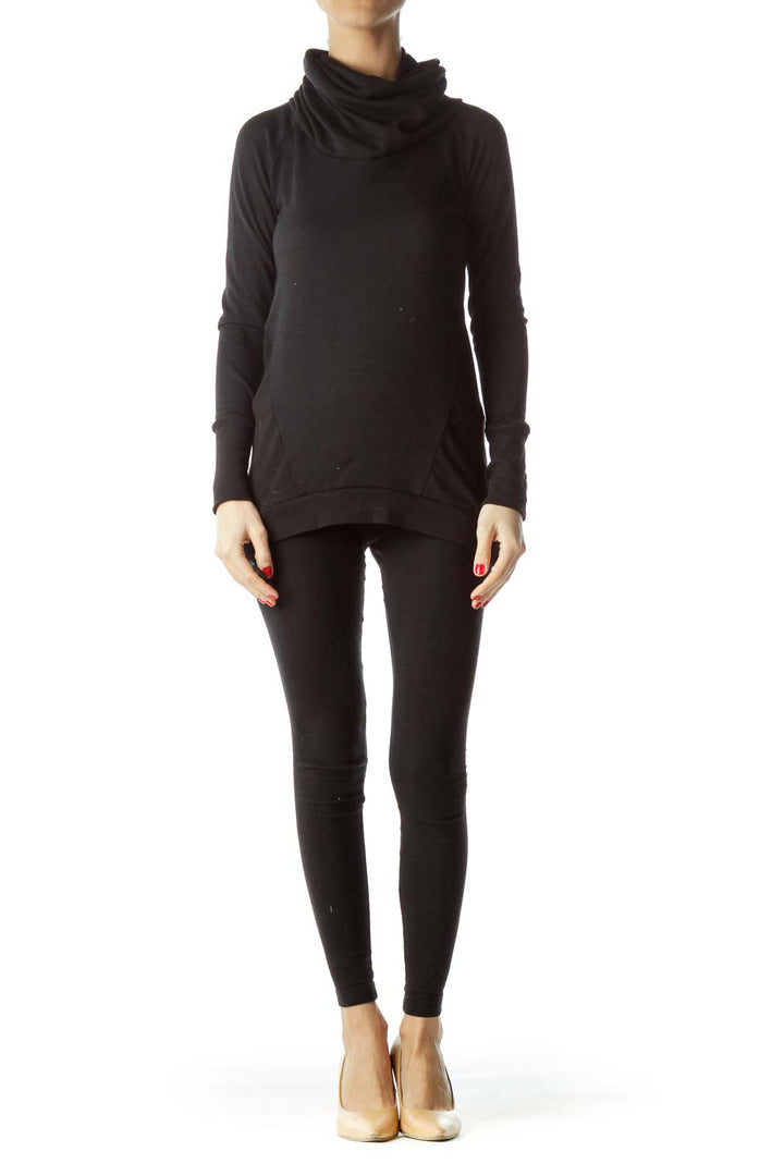 Front view of black cowl neck athletic top by 90 Degree