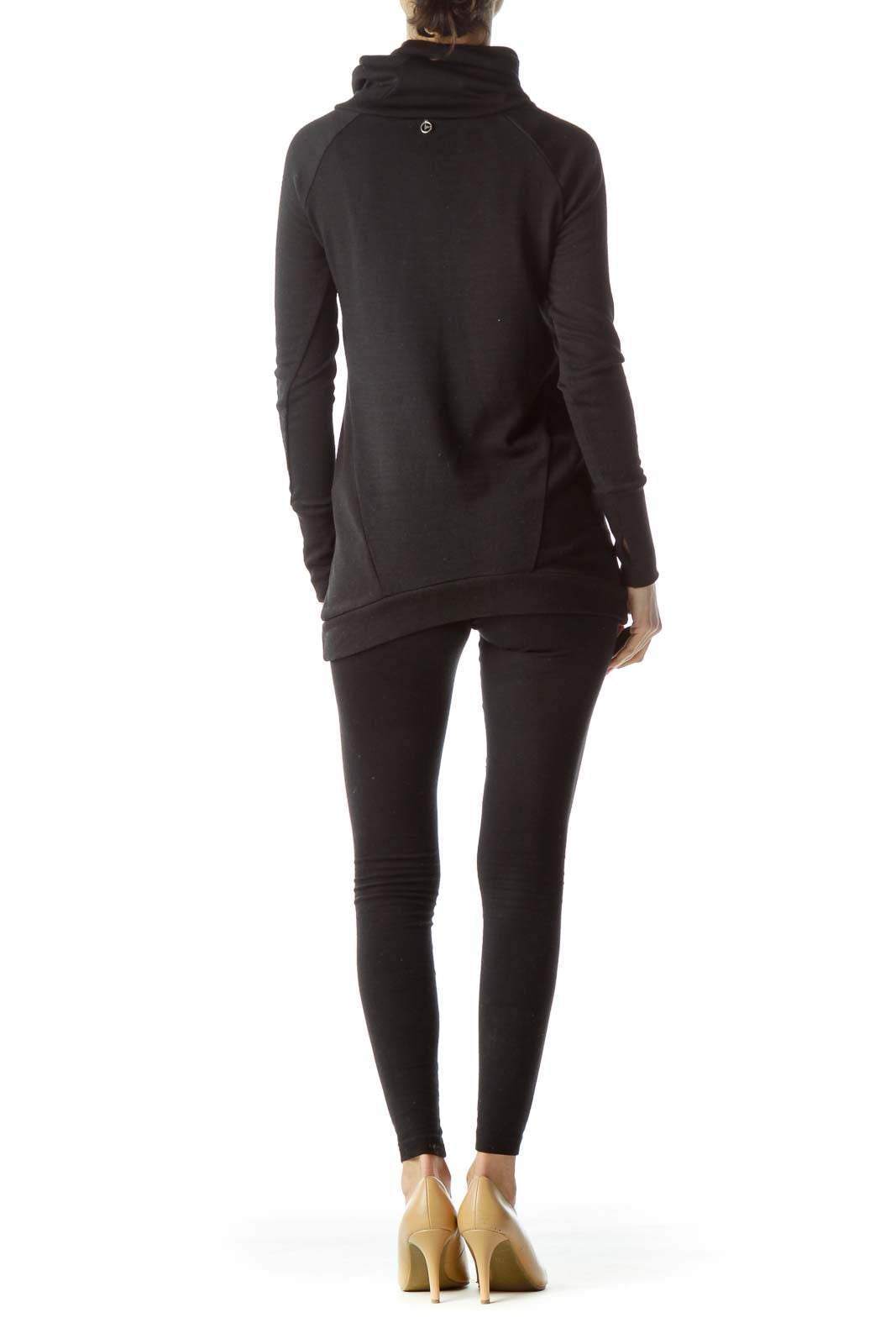 Back view of black cowl neck athletic top by 90 Degree