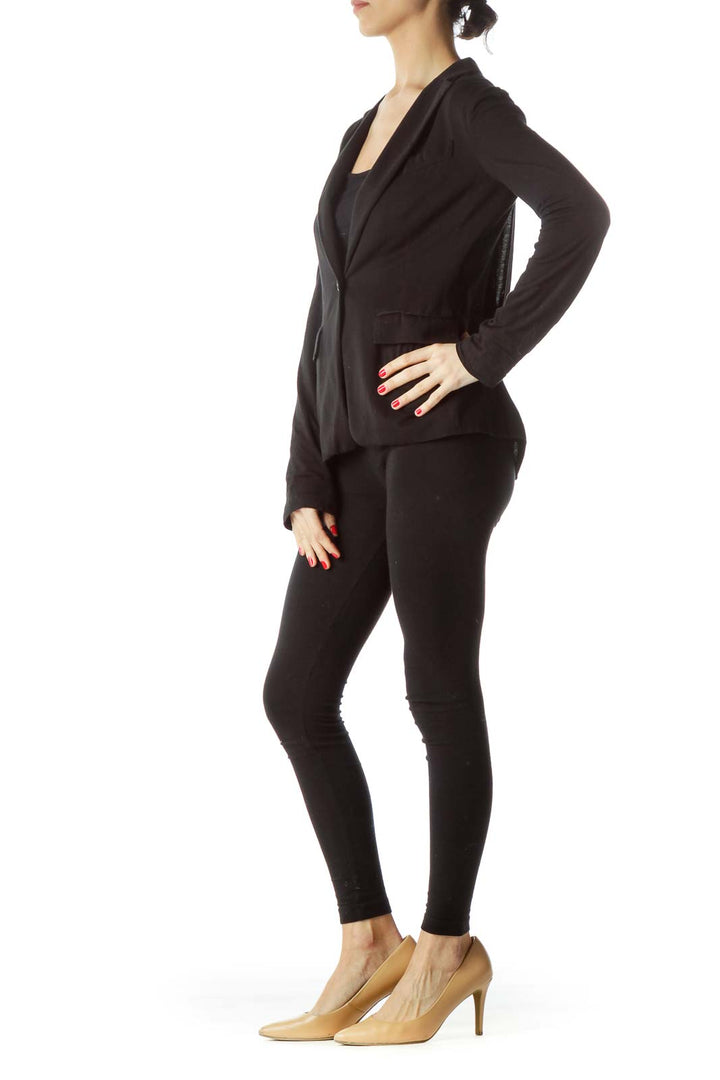 Front view of black BCBG MaxAzria single-button blazer