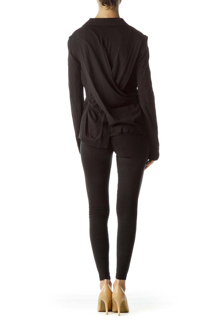 Back view of black BCBG MaxAzria blazer with draped detail