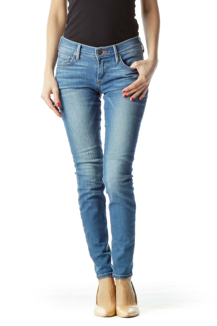 Blue Medium-Wash Skinny Denim Jeans