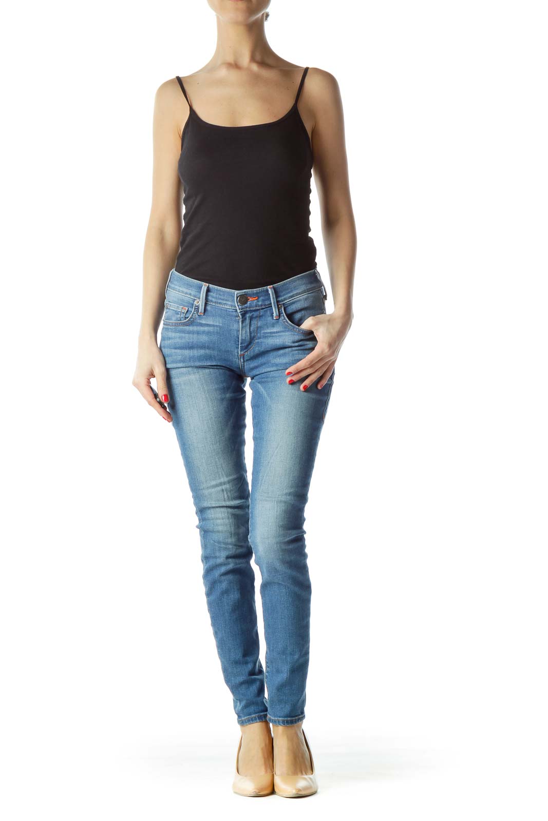 Blue Medium-Wash Skinny Denim Jeans