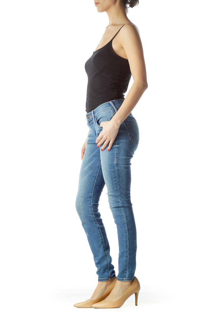 Blue Medium-Wash Skinny Denim Jeans