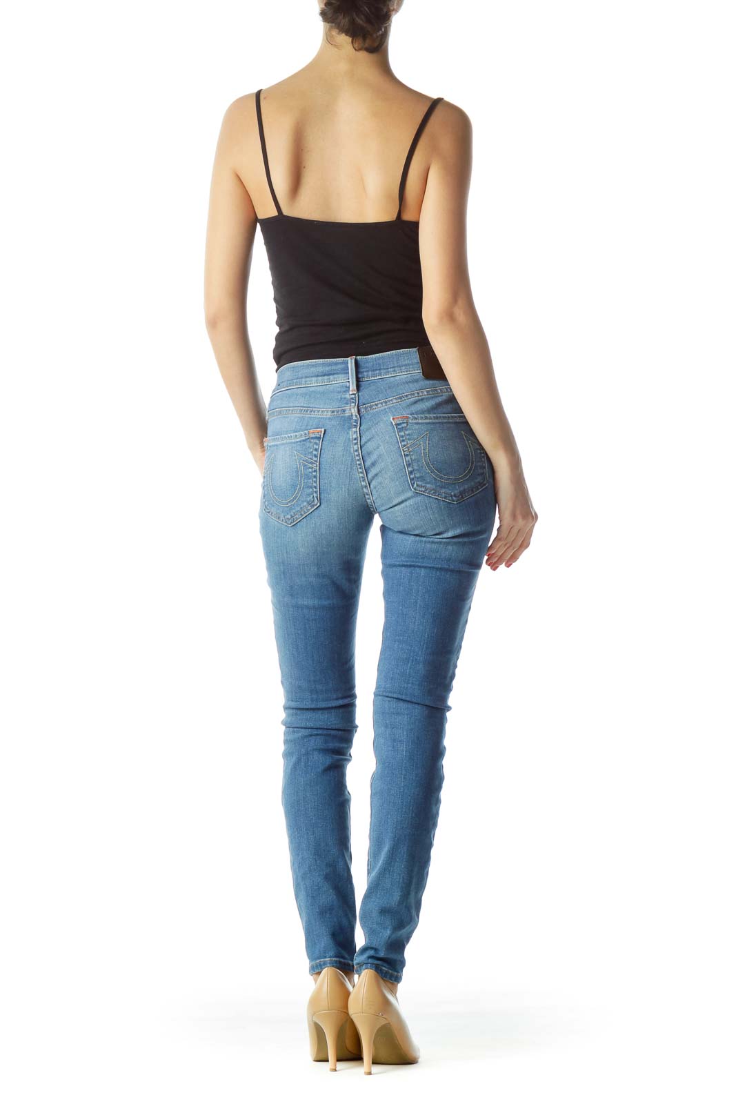 Blue Medium-Wash Skinny Denim Jeans