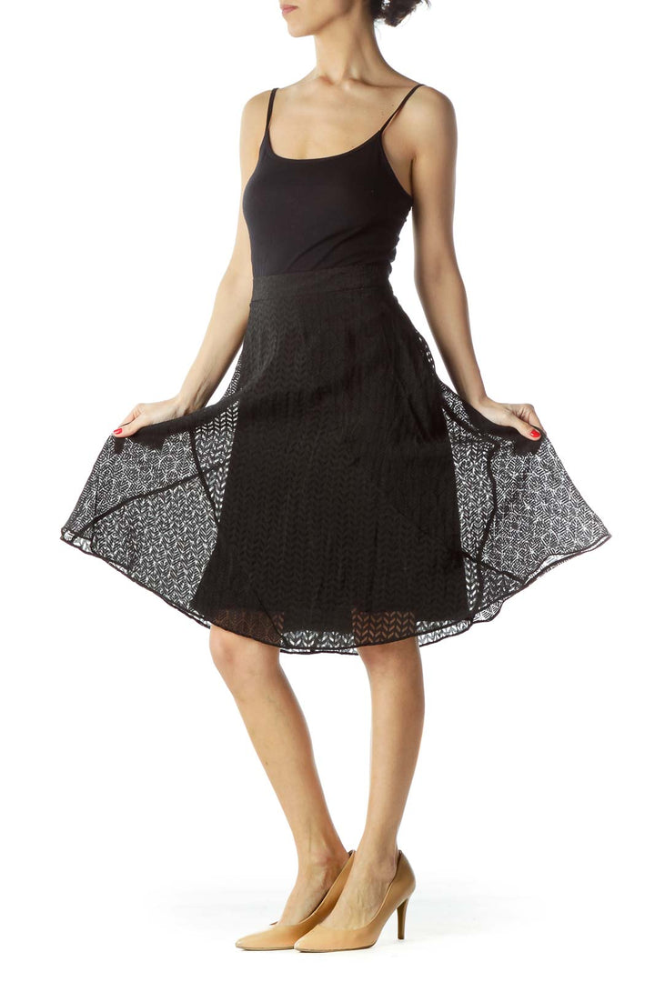 Front view of Maeve black lace A-line midi skirt