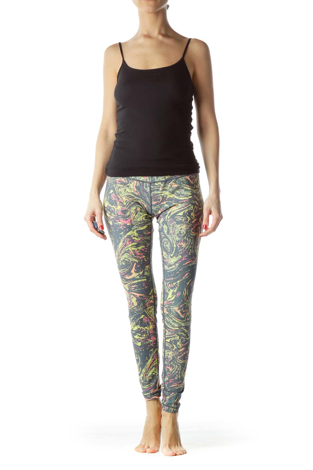 Front view of Zella multicolor abstract print activewear leggings