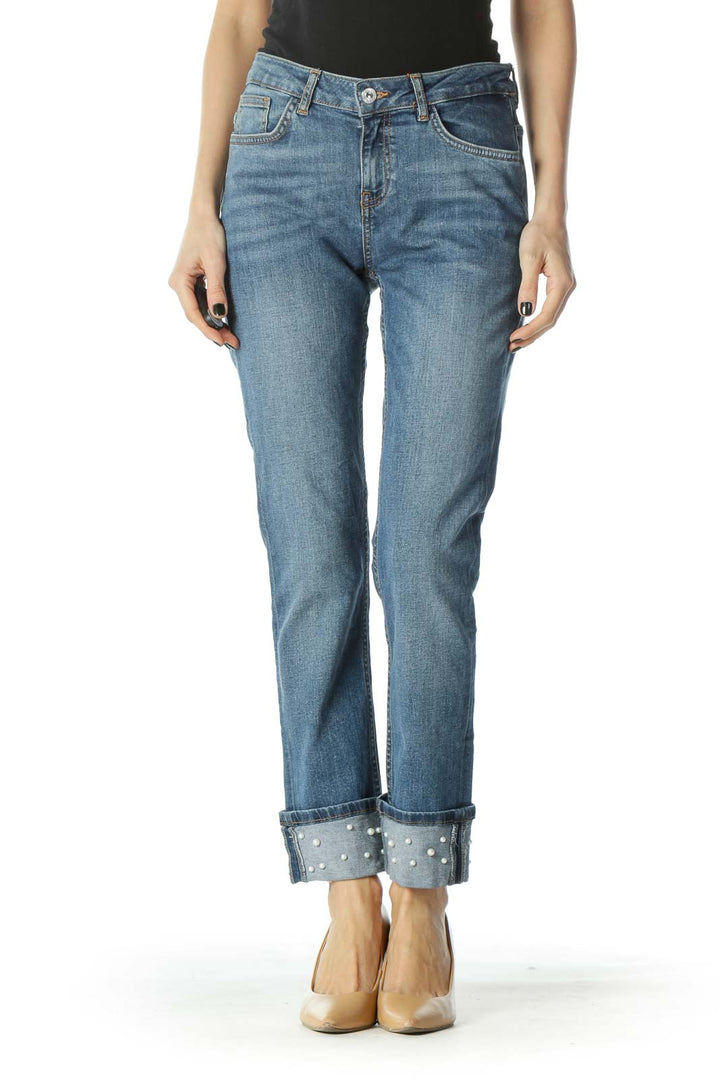 Blue Slim Cuffed Pearl Jeans