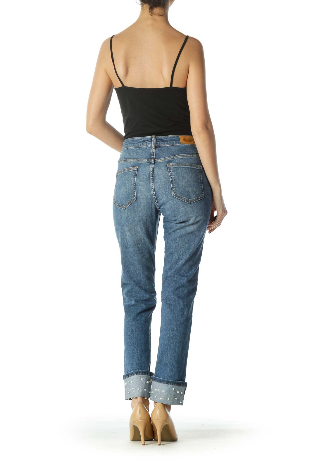 Blue Slim Cuffed Pearl Jeans