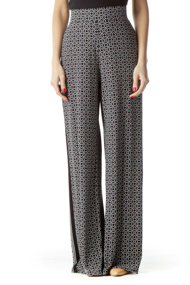 Black White Mixed Geometric Print Stretch Pants