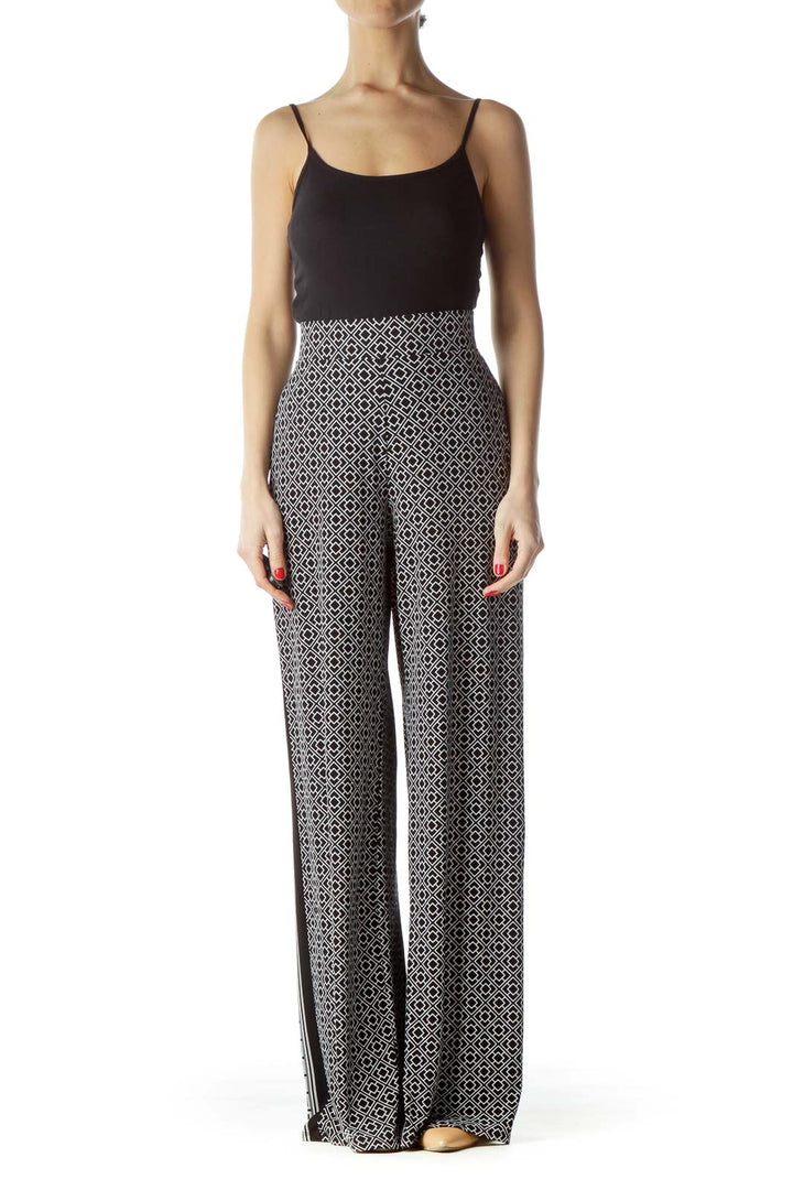 Black White Mixed Geometric Print Stretch Pants