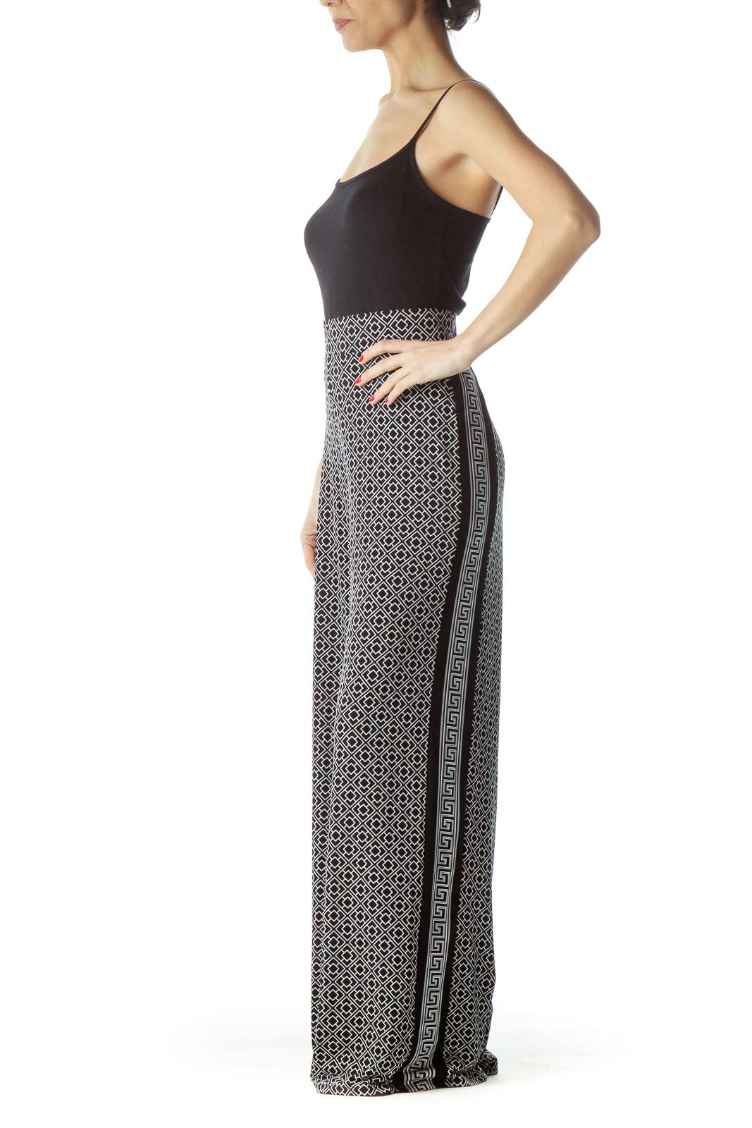 Black White Mixed Geometric Print Stretch Pants