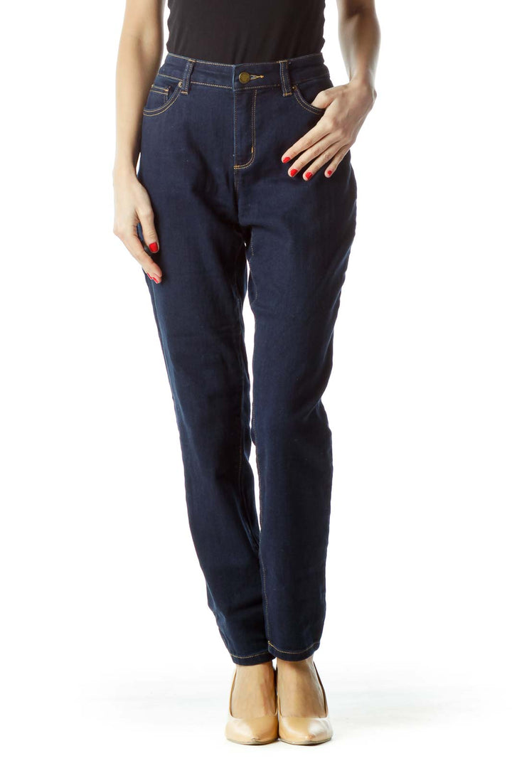 Front view of MICHAEL Michael Kors dark blue straight leg jeans