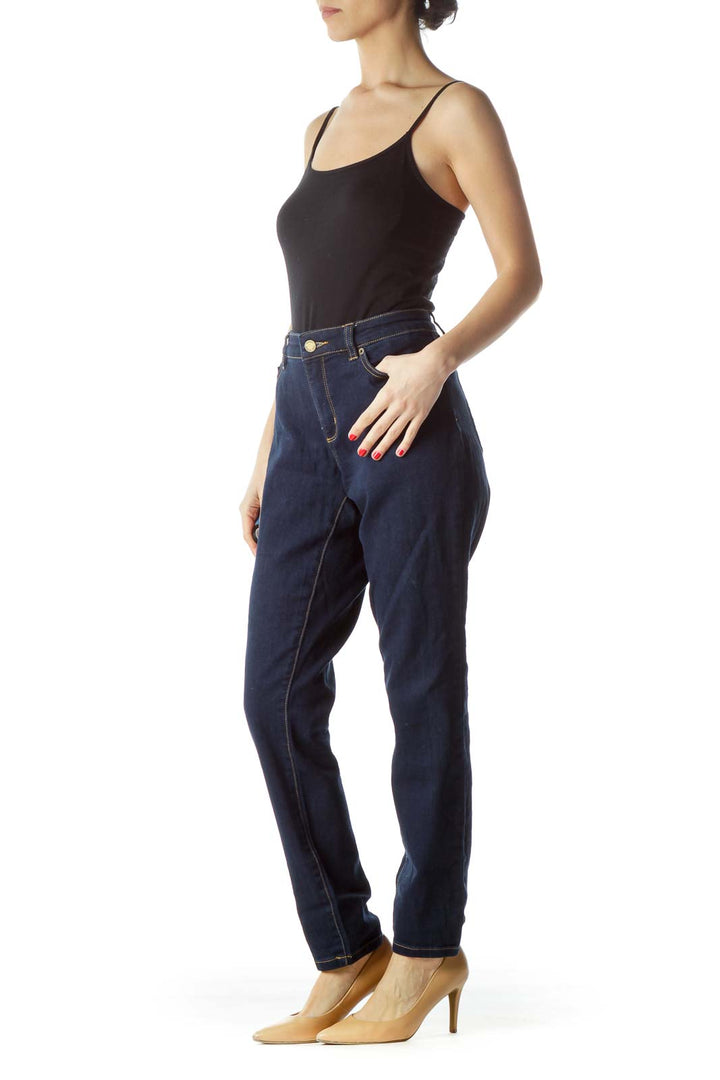 Front view of MICHAEL Michael Kors dark blue straight leg jeans