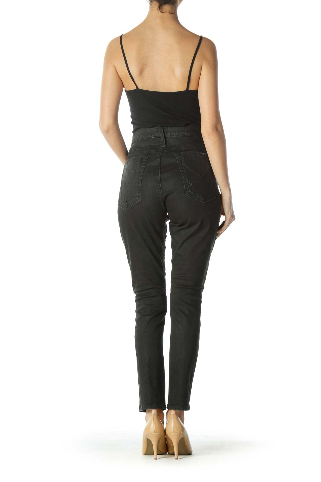 Black Distressed Textured Stretch Skinny Jeans