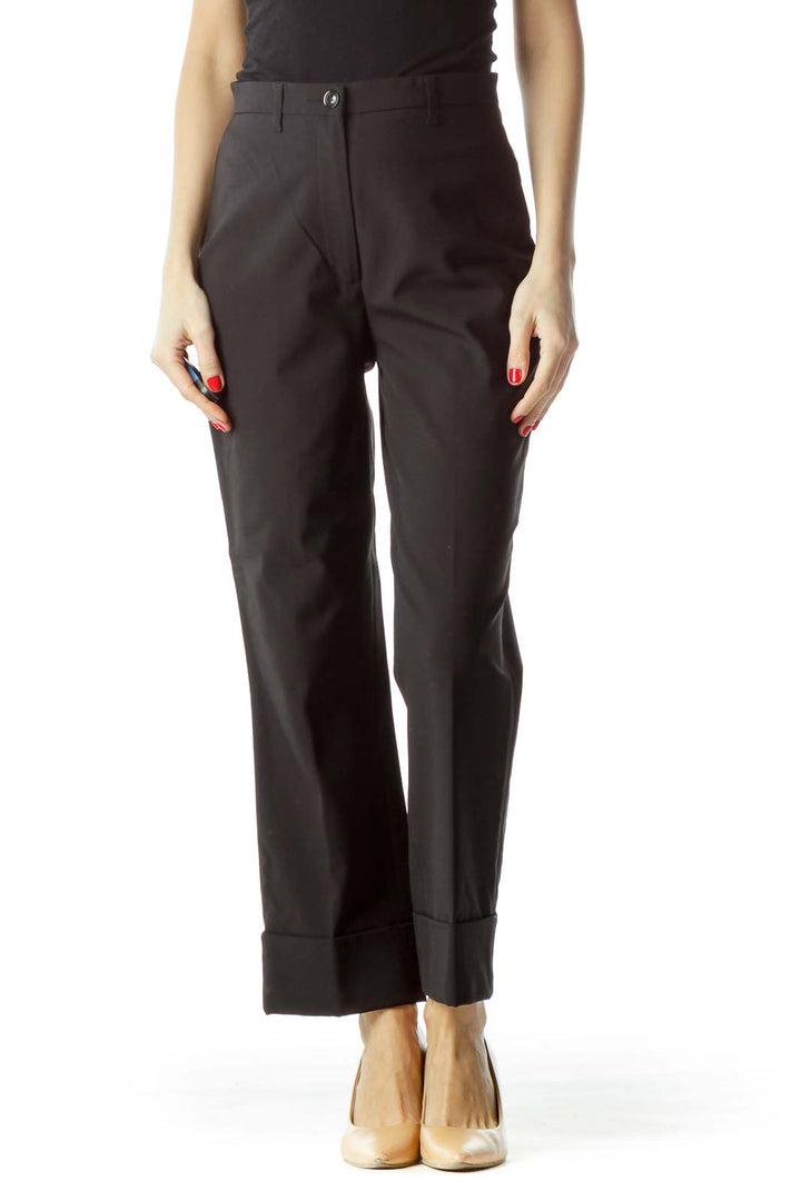 Black High-Waisted Rolled-Up Legs Pants