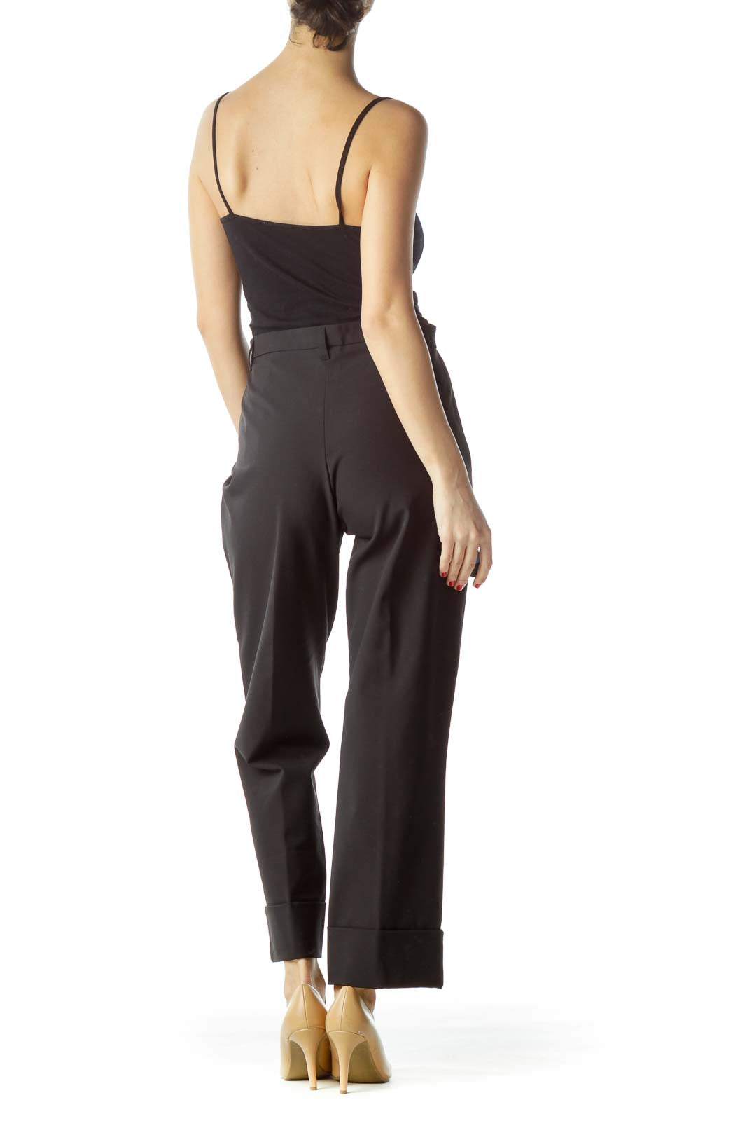 Black High-Waisted Rolled-Up Legs Pants