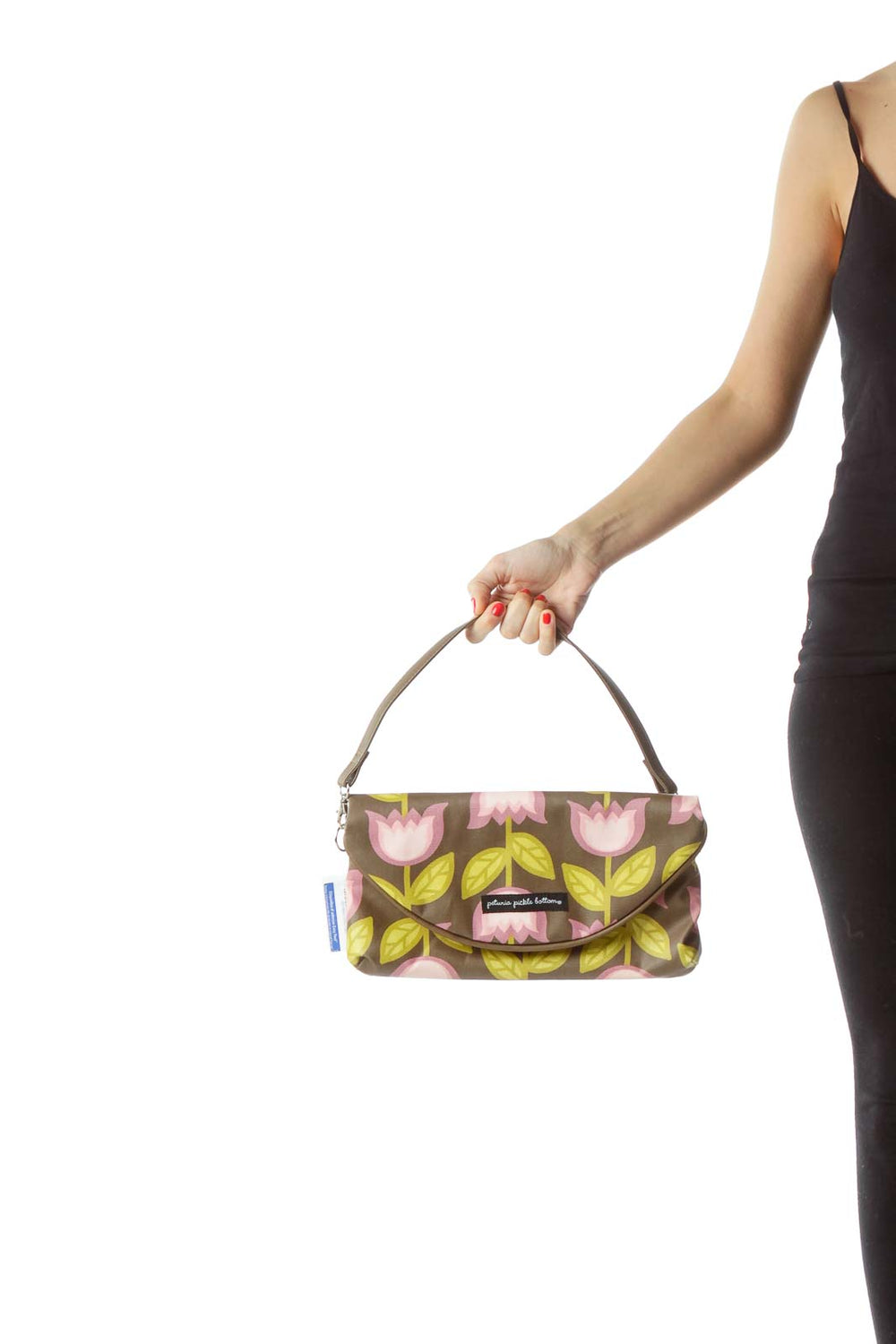 Front view of Brown Floral Print Clutch Bag by Petunia Pickle Bottom