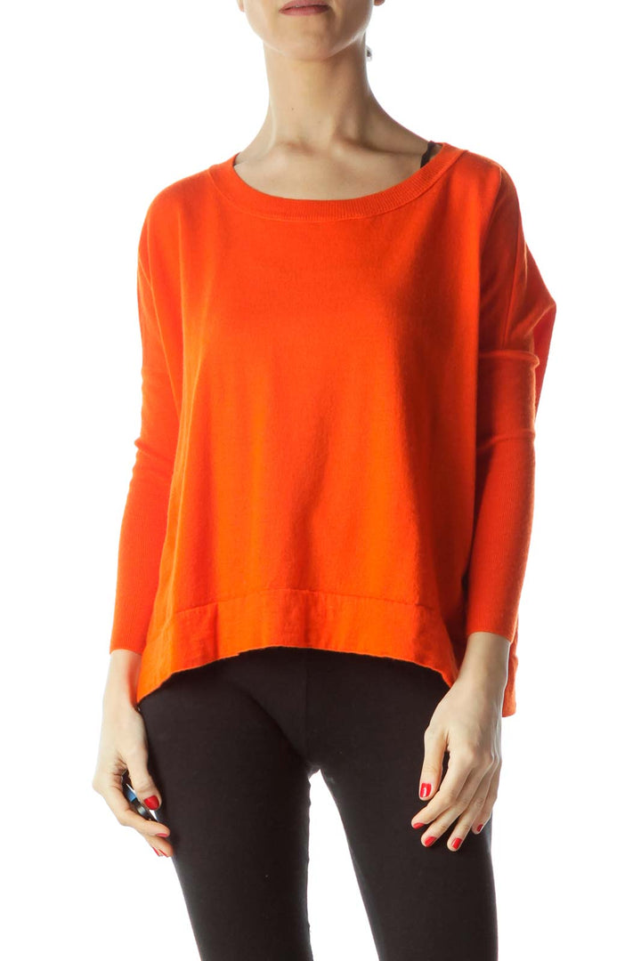 Orange Round Neck Slim Sleeves 100% Merino Wool Sweater