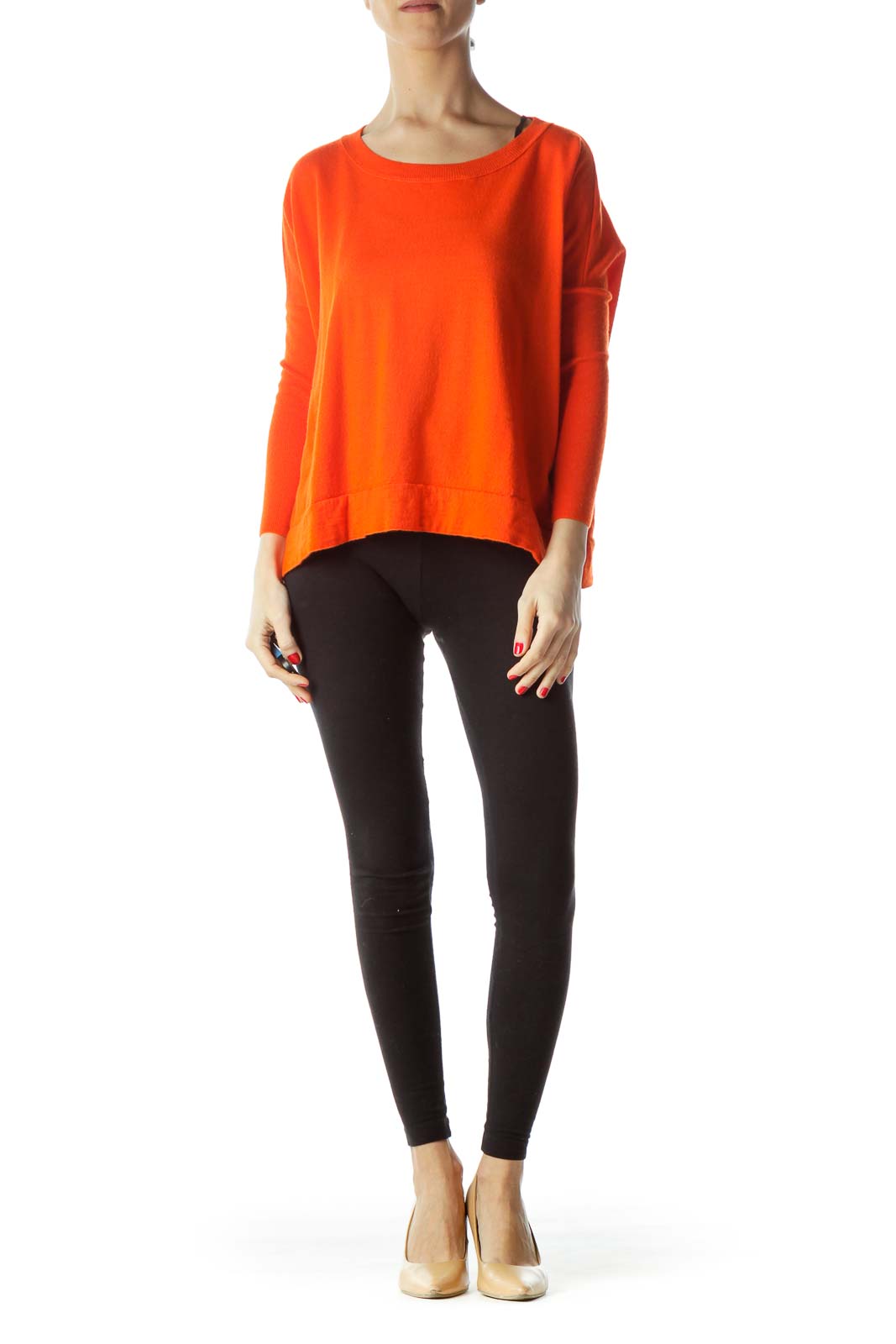 Orange Round Neck Slim Sleeves 100% Merino Wool Sweater