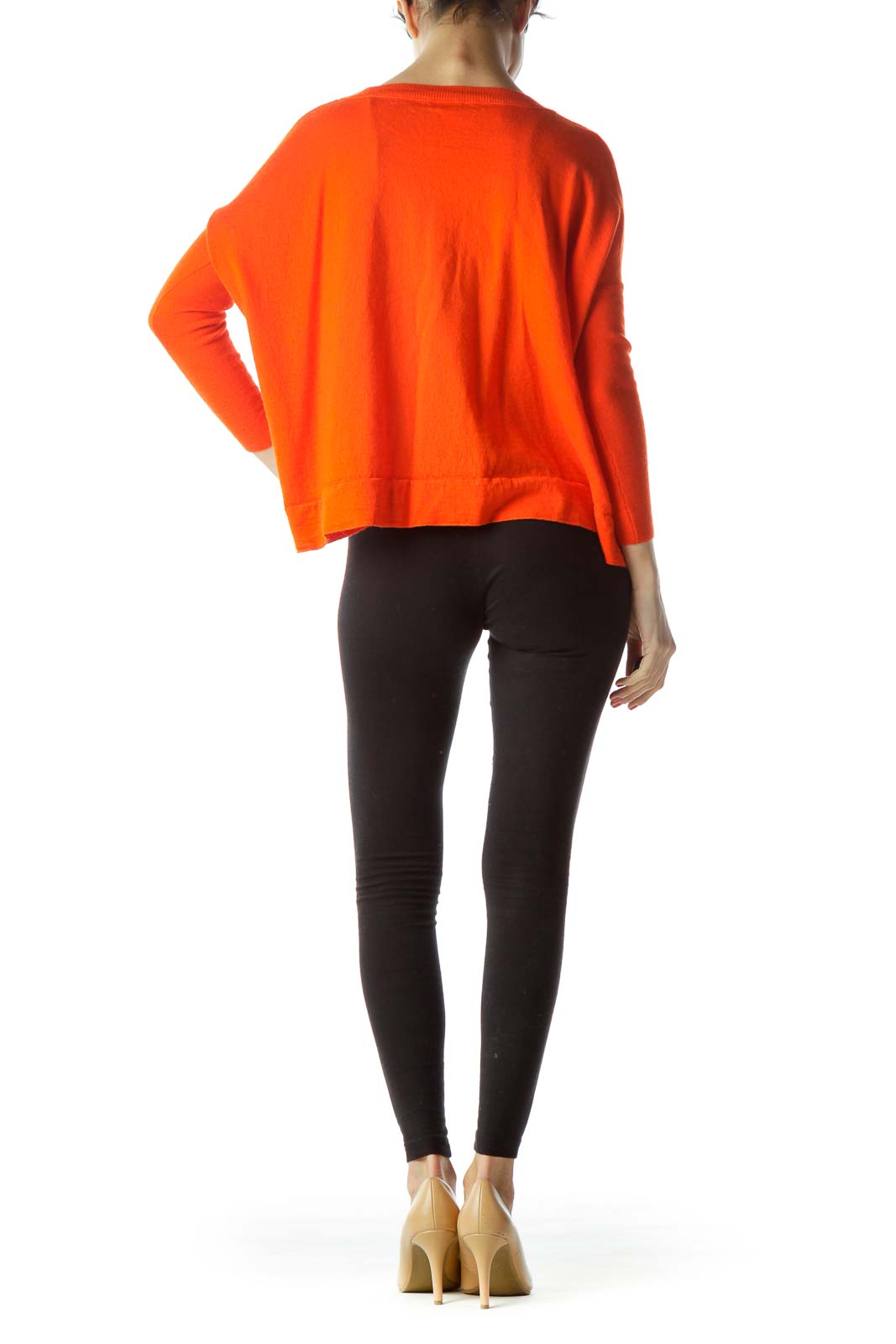 Orange Round Neck Slim Sleeves 100% Merino Wool Sweater