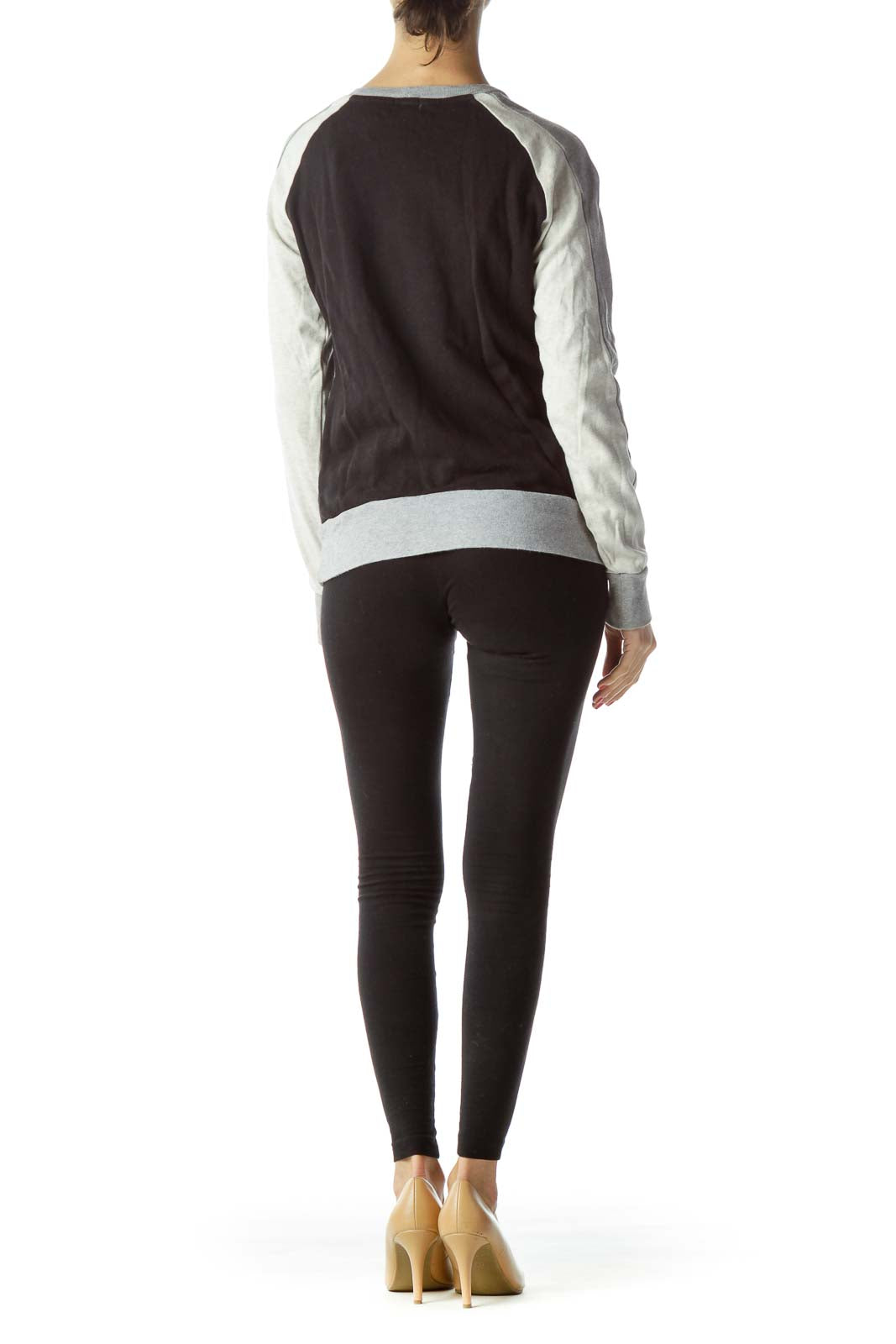 Back view of J.Crew black and gray colorblock raglan sweater