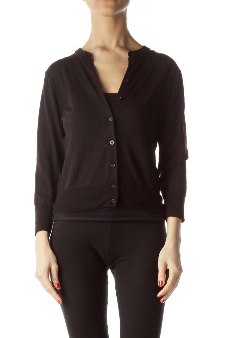 Black Buttoned 100% Merino Wool Long Sleeve Sweater