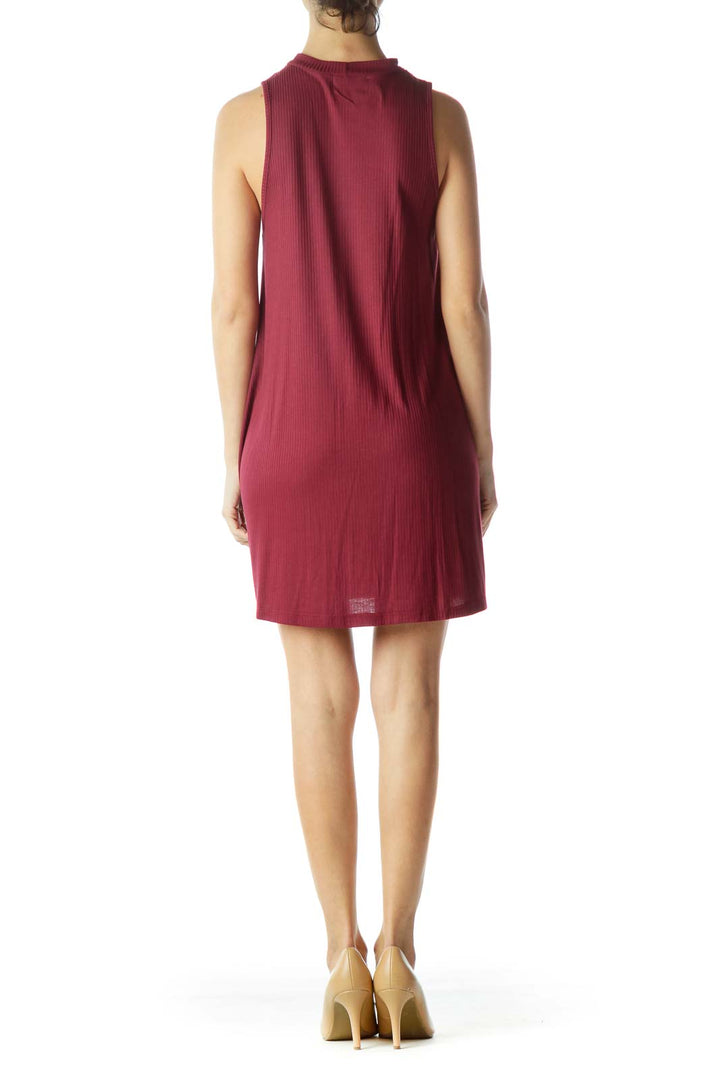 Burgundy Red Crew Neck Sleeveless Jersey-Knit Dress