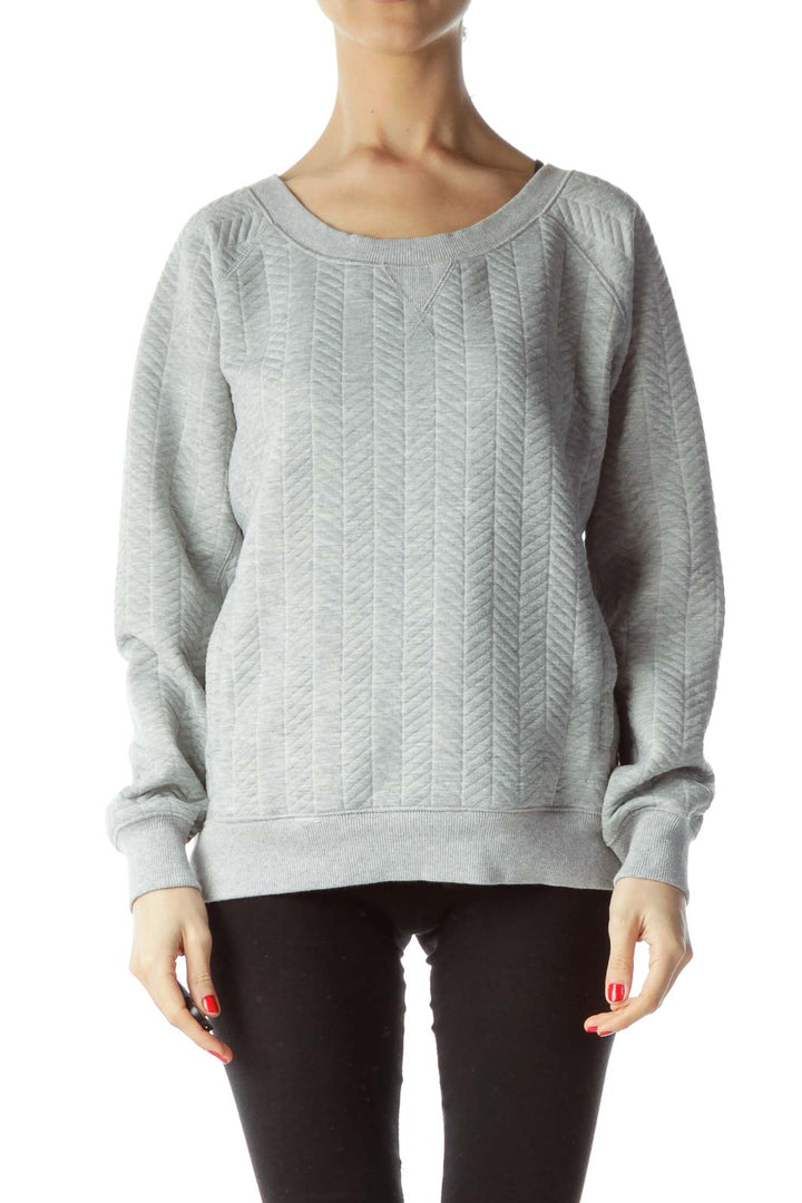 Gray Textured Pocketed Long-Sleeve Sweatshirt