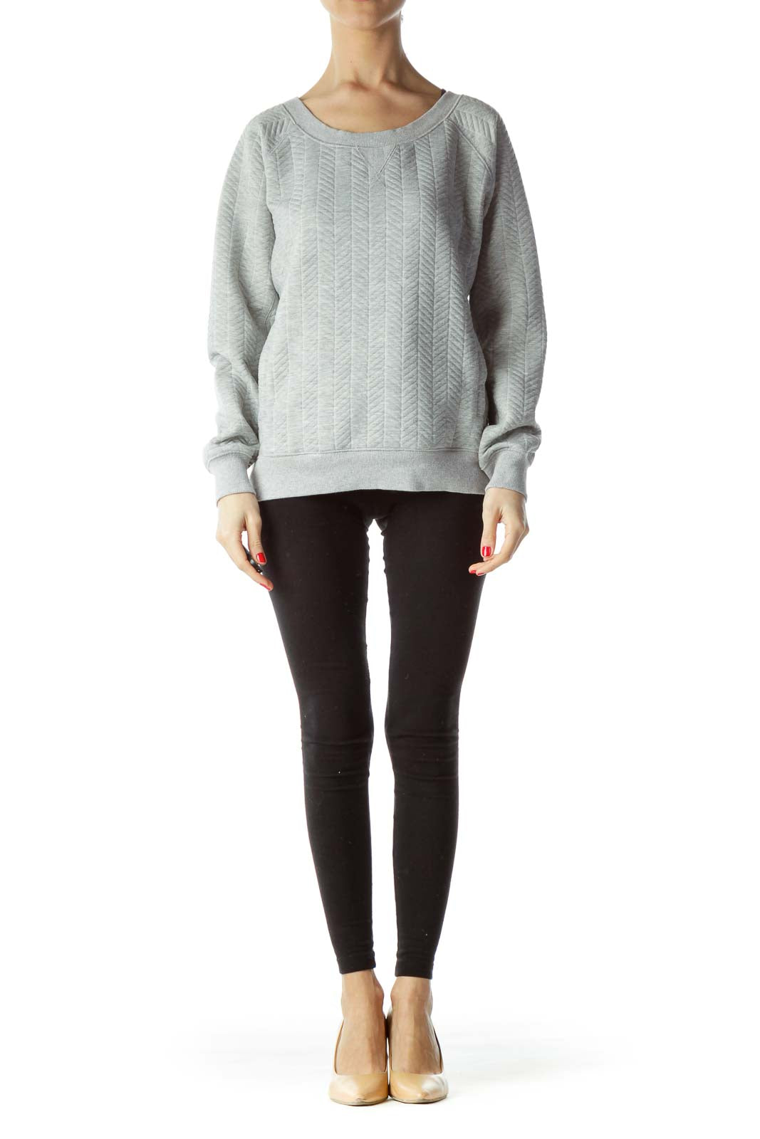 Gray Textured Pocketed Long-Sleeve Sweatshirt