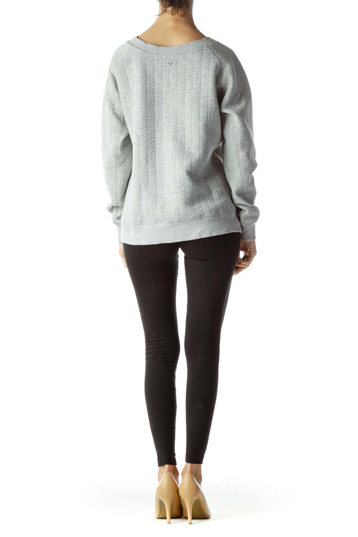 Gray Textured Pocketed Long-Sleeve Sweatshirt