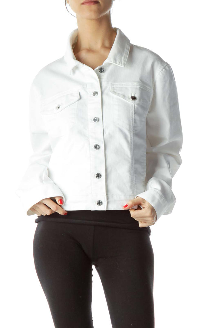 White Metal Buttons Pocketed Denim Jacket