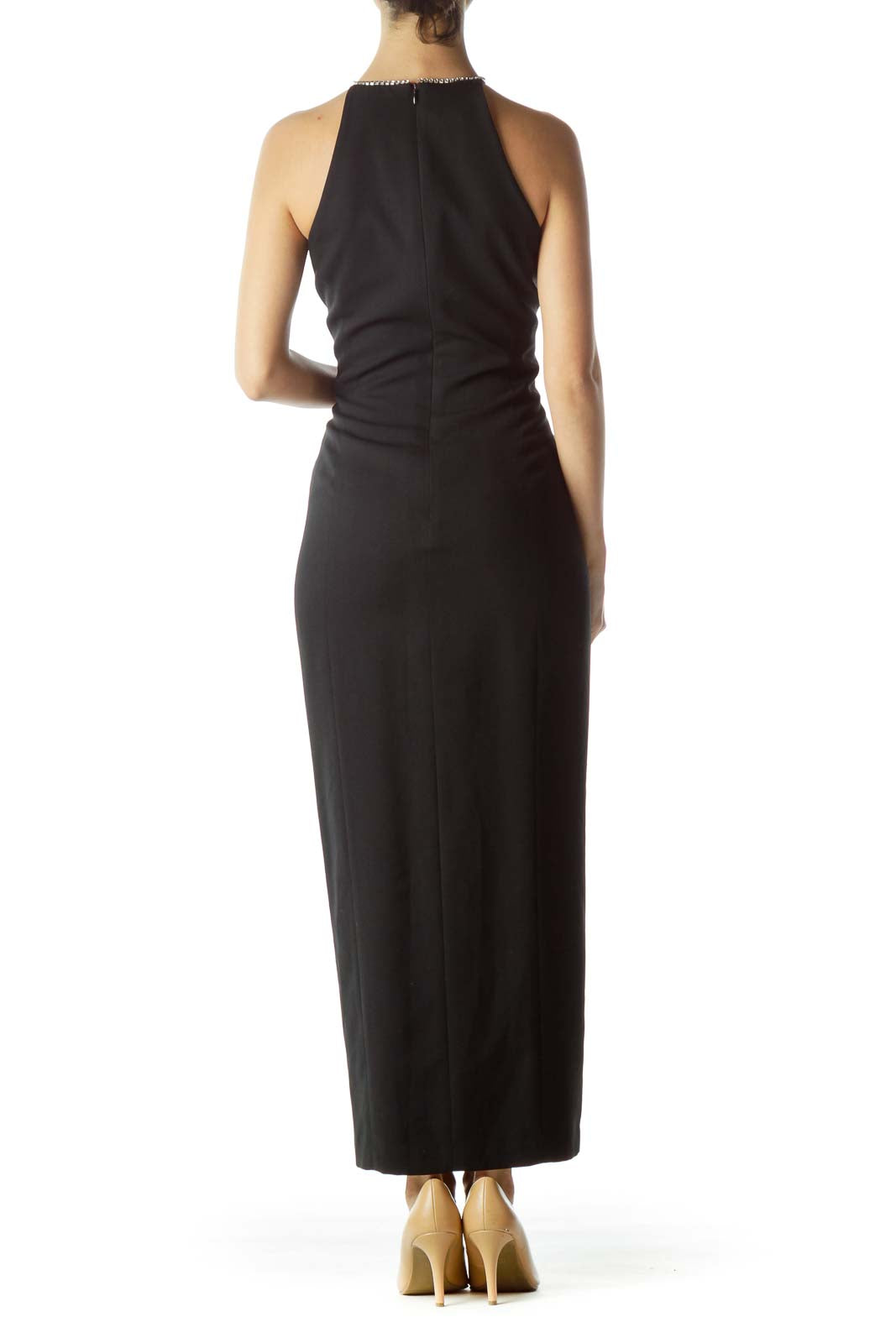 Back view of Ann Taylor black backless maxi dress