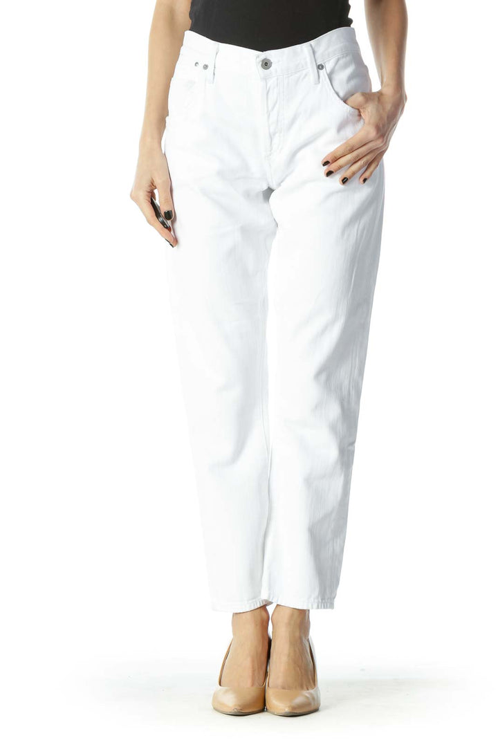 White Pocketed Straight-Leg Denim Jeans