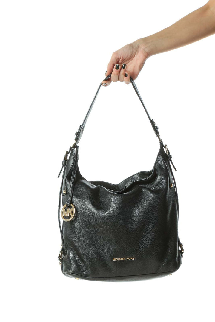 Black Gold Hardware Zippered Satchel Bag