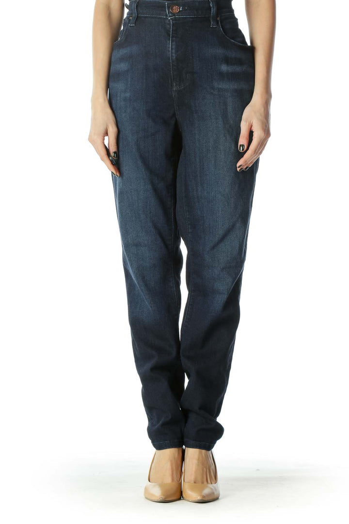 Blue Dark Wash Straight Leg Denim Jeans