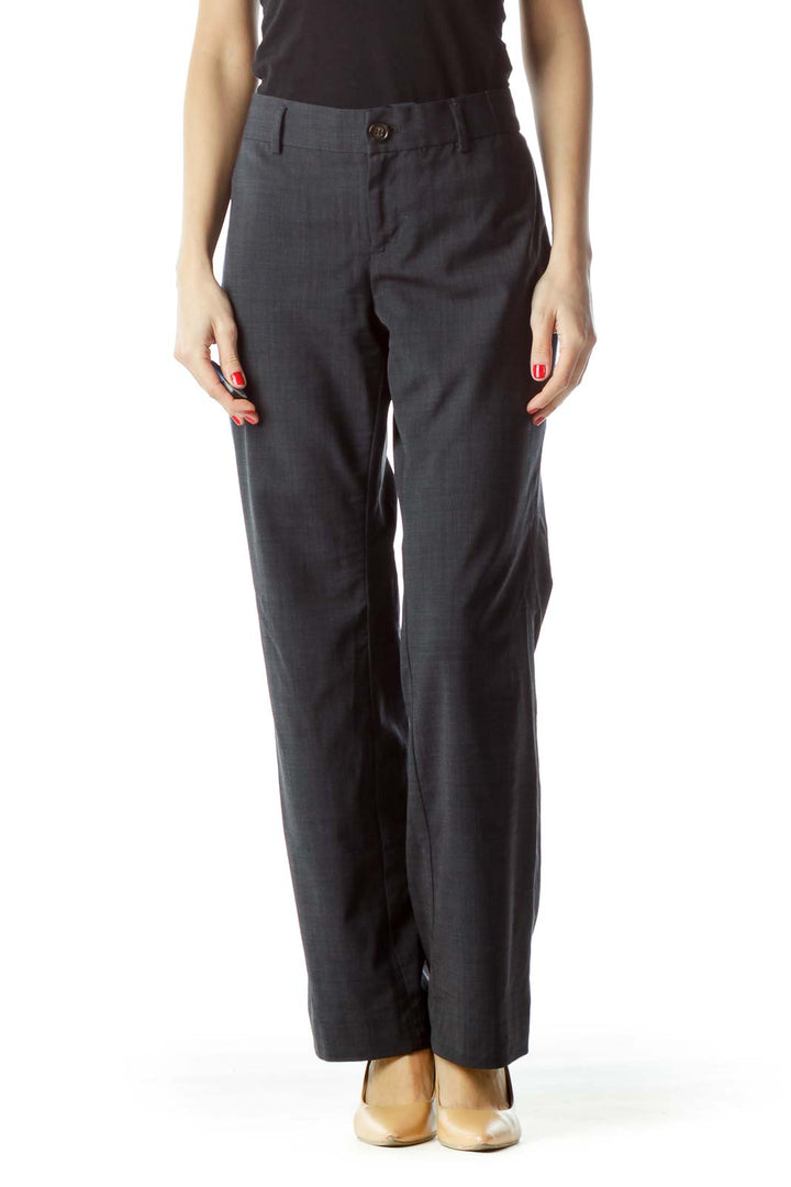 Gray Textured Straight-Leg Slacks