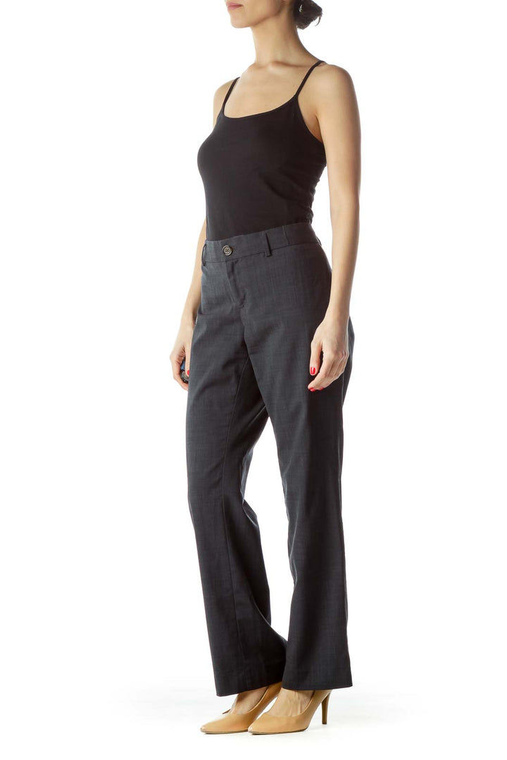 Gray Textured Straight-Leg Slacks