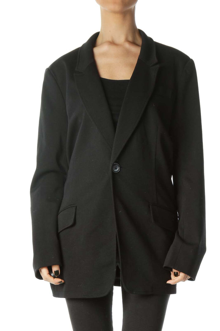 Black Collared V-Neck Buttoned Blazer