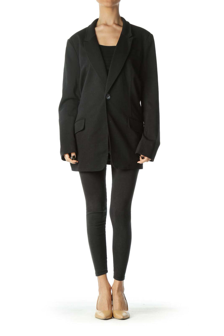 Black Collared V-Neck Buttoned Blazer