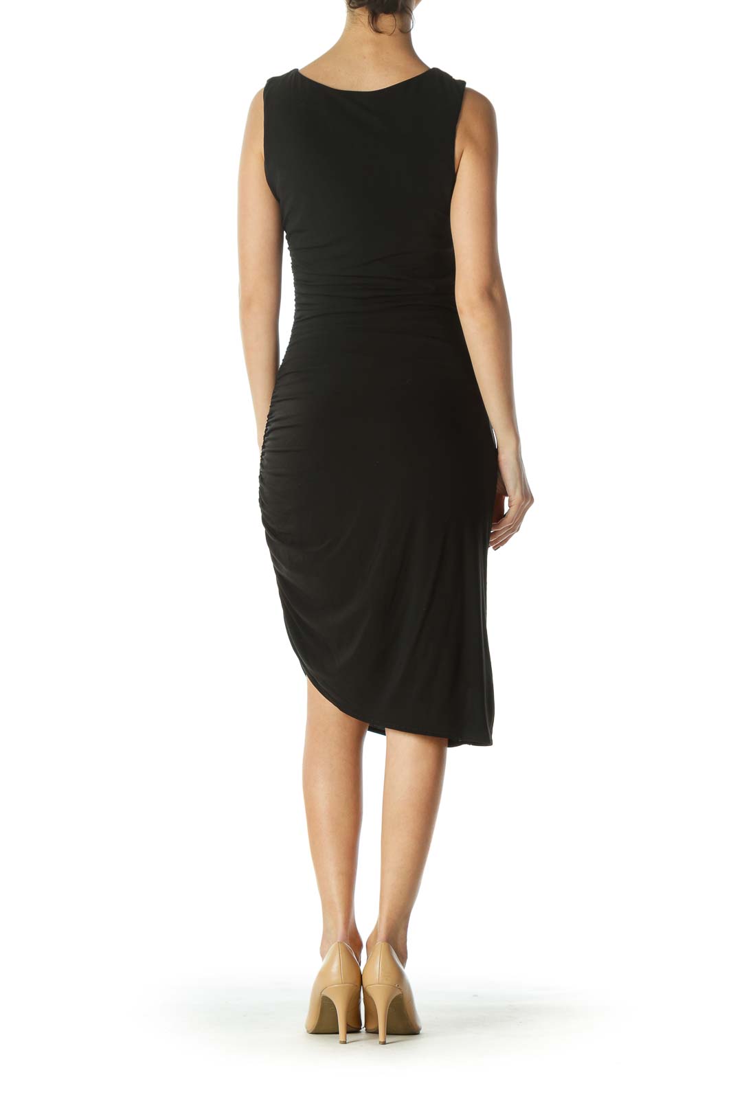 Black Round Neck Scrunched Stretch Dress