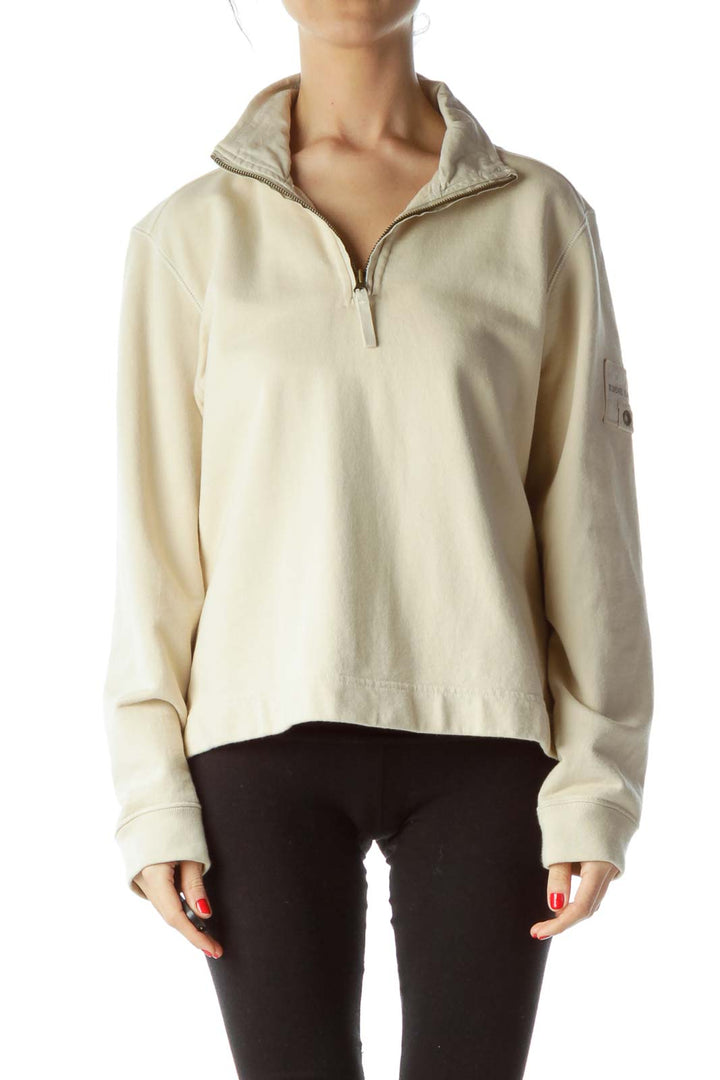 Beige Zippered Long Sleeve 100% Cotton Outdoors' Jacket