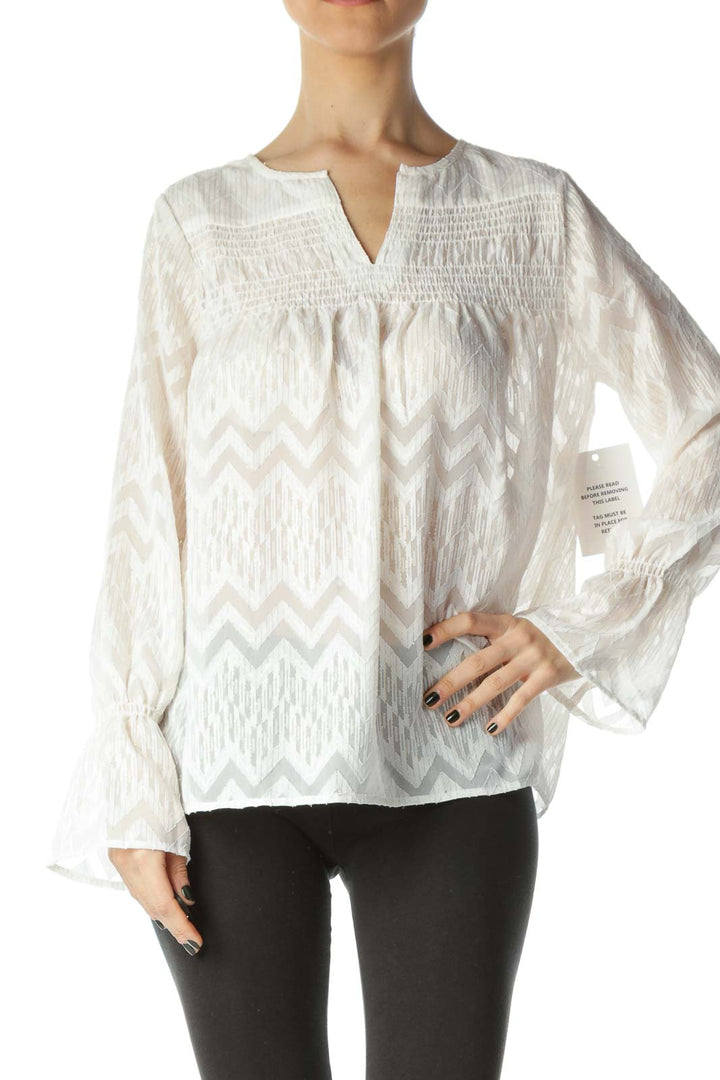 White Metallic Thread See-Through Blouse