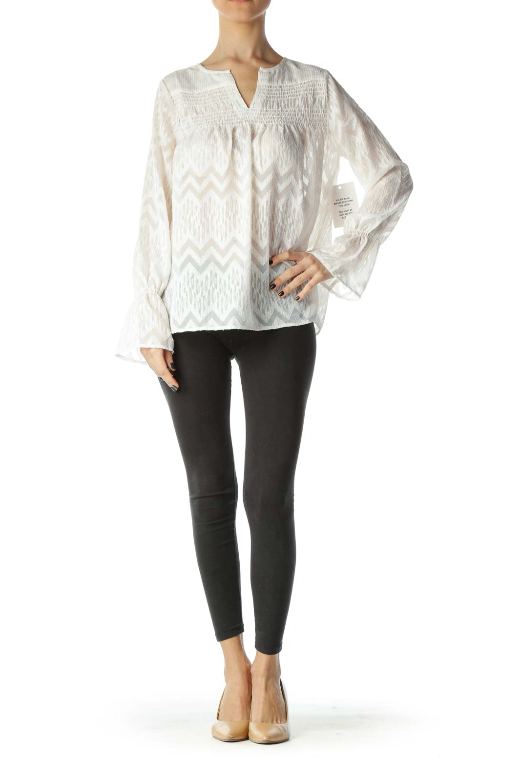 White Metallic Thread See-Through Blouse