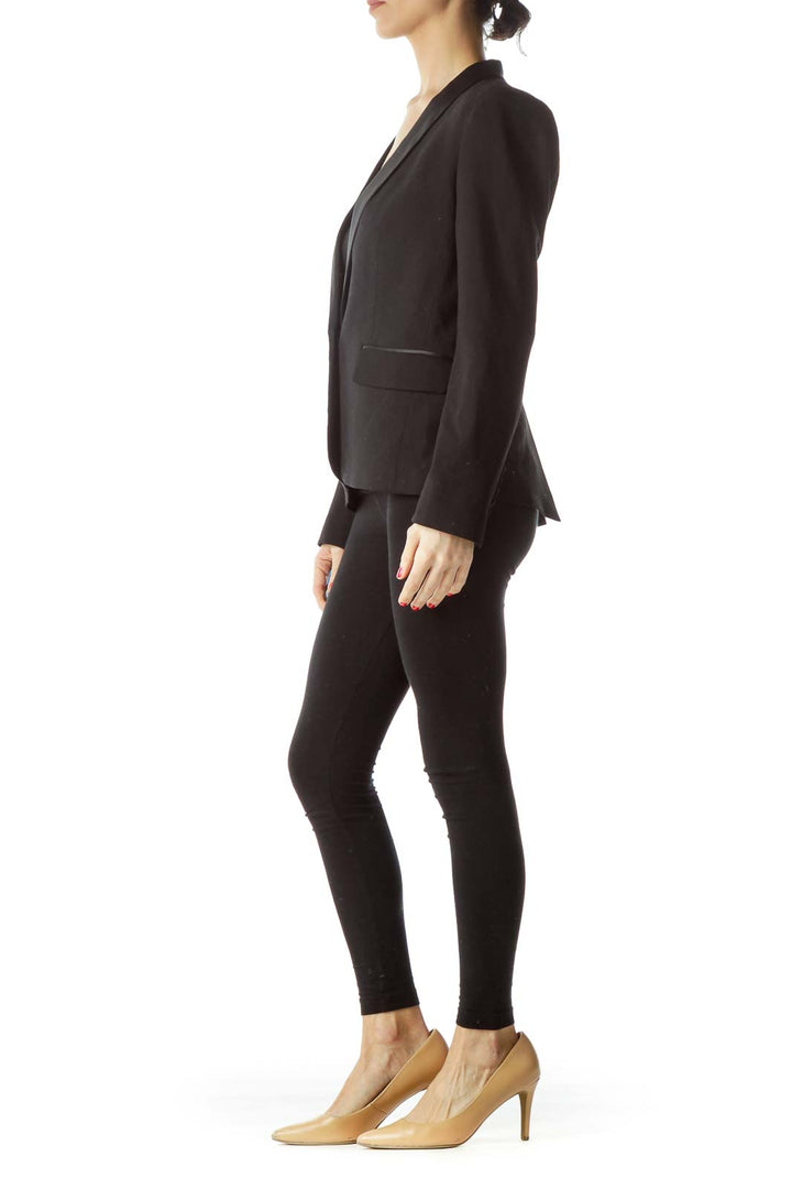 Black Deep V-Neck Long Sleeve Textured Blazer